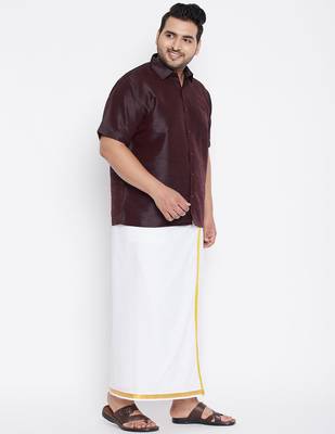 Men's wine silk blend ethnic shirt 5