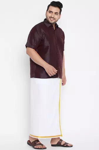 Men's wine silk blend ethnic shirt