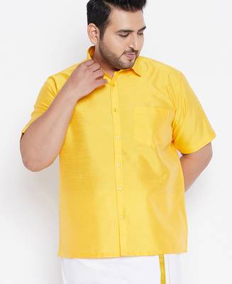 Men's yellow silk blend ethnic shirt 1