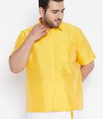 Men's yellow silk blend ethnic shirt