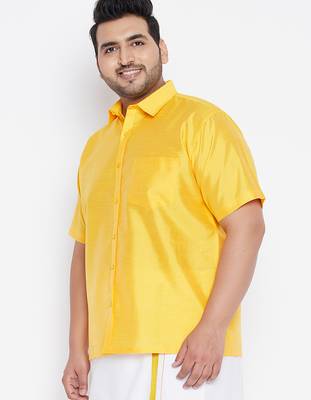 Men's yellow silk blend ethnic shirt 2