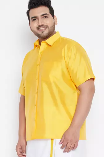 Men's yellow silk blend ethnic shirt