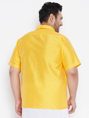Men's yellow silk blend ethnic shirt 3