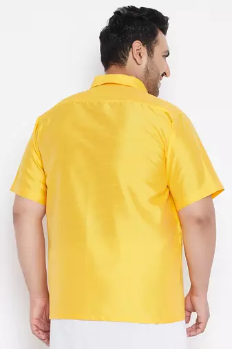 Men's yellow silk blend ethnic shirt