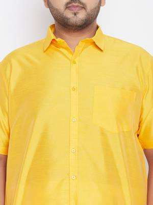 Men's yellow silk blend ethnic shirt 4