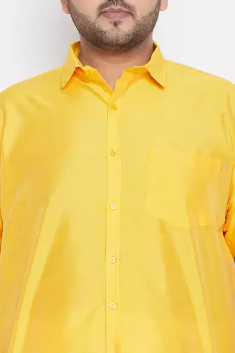Men's yellow silk blend ethnic shirt