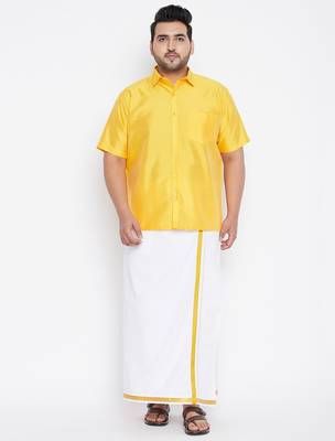 Men's yellow silk blend ethnic shirt 5