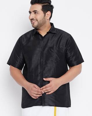 Men's black silk blend ethnic shirt 1