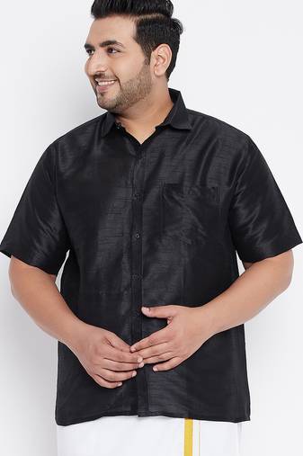 Men's black silk blend ethnic shirt