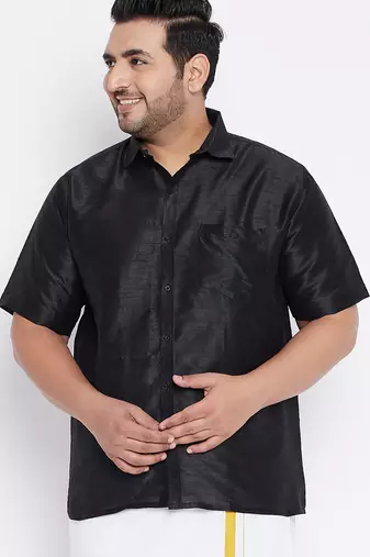 Men's black silk blend ethnic shirt