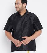 Men's black silk blend ethnic shirt