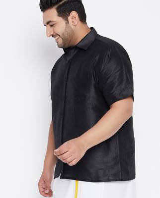 Men's black silk blend ethnic shirt 2