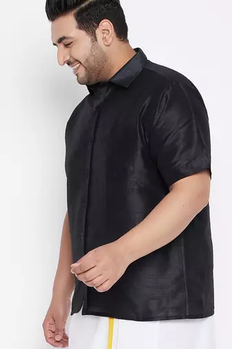 Men's black silk blend ethnic shirt