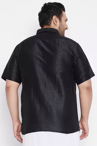 Men's black silk blend ethnic shirt