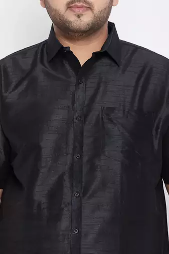 Men's black silk blend ethnic shirt