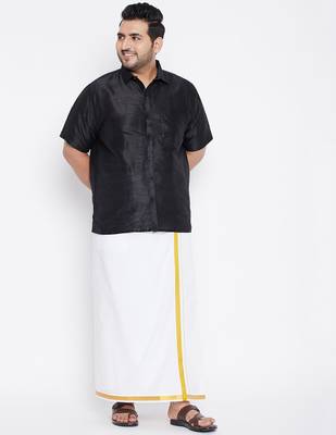 Men's black silk blend ethnic shirt 5