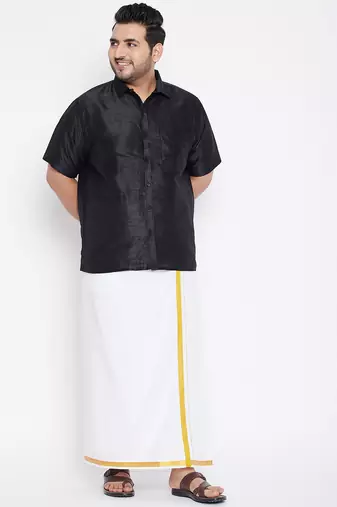 Men's black silk blend ethnic shirt