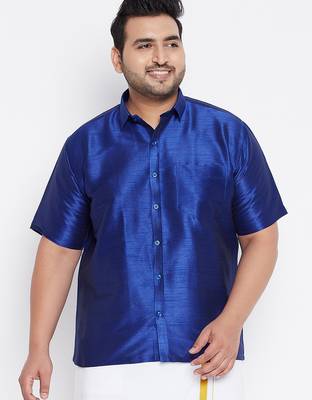 Men's blue silk blend ethnic shirt 1