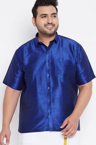 Men's blue silk blend ethnic shirt