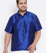 Men's blue silk blend ethnic shirt