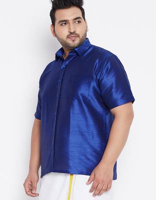 Men's blue silk blend ethnic shirt 2