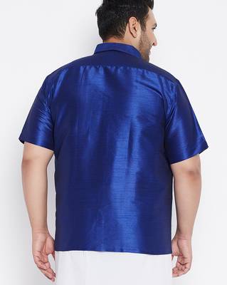 Men's blue silk blend ethnic shirt 3