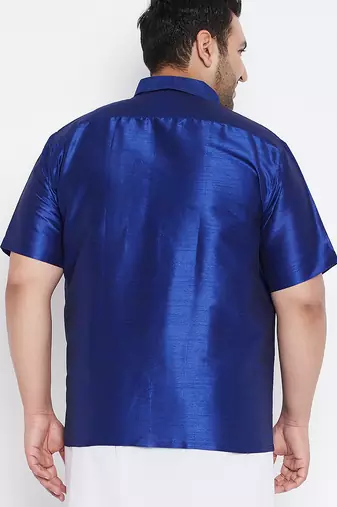 Men's blue silk blend ethnic shirt