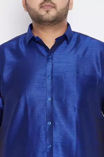 Men's blue silk blend ethnic shirt