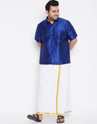 Men's blue silk blend ethnic shirt 5
