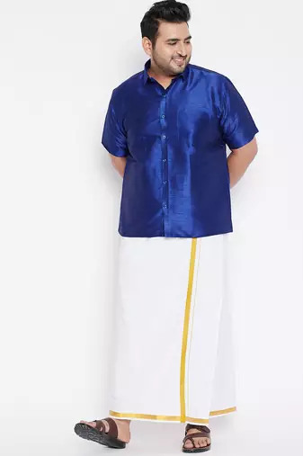 Men's blue silk blend ethnic shirt