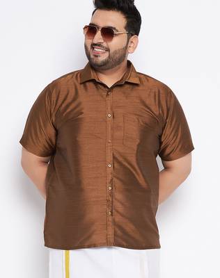 Men's coffee silk blend ethnic shirt 1