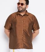 Men's coffee silk blend ethnic shirt
