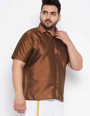 Men's coffee silk blend ethnic shirt 2