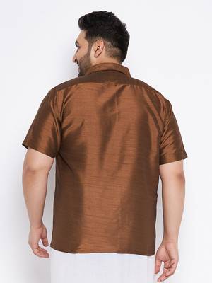 Men's coffee silk blend ethnic shirt 3