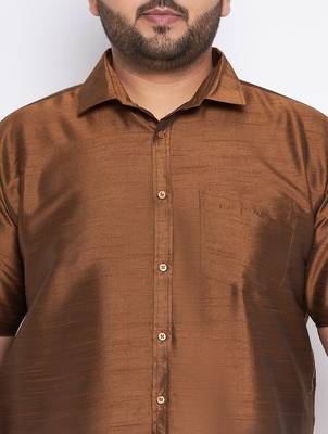 Men's coffee silk blend ethnic shirt 4