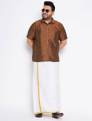 Men's coffee silk blend ethnic shirt 5