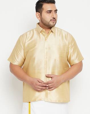 Men's gold silk blend ethnic shirt 1