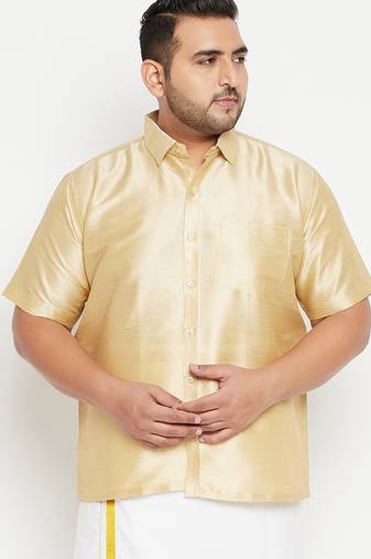Men's gold silk blend ethnic shirt