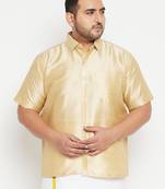Men's gold silk blend ethnic shirt