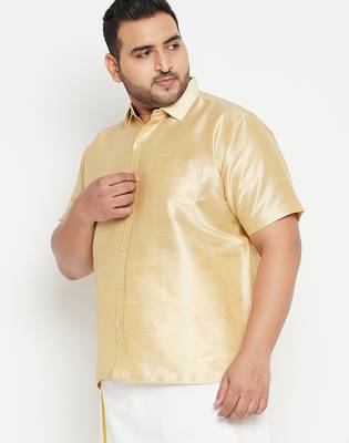 Men's gold silk blend ethnic shirt 2