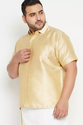 Men's gold silk blend ethnic shirt