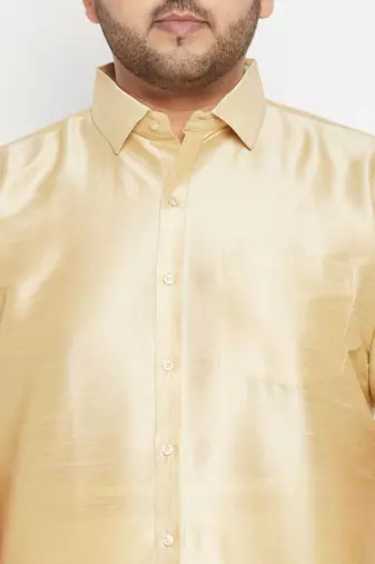 Men's gold silk blend ethnic shirt