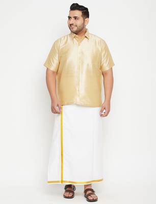 Men's gold silk blend ethnic shirt 5