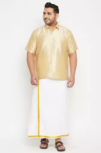 Men's gold silk blend ethnic shirt