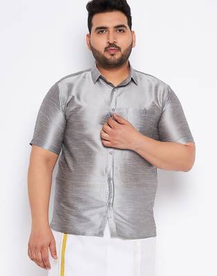 Men's grey silk blend ethnic shirt 1