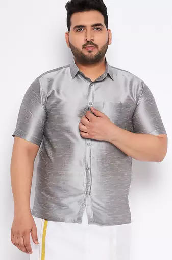 Men's grey silk blend ethnic shirt