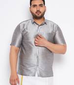 Men's grey silk blend ethnic shirt
