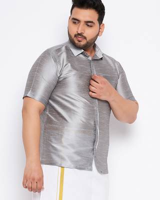 Men's grey silk blend ethnic shirt 2