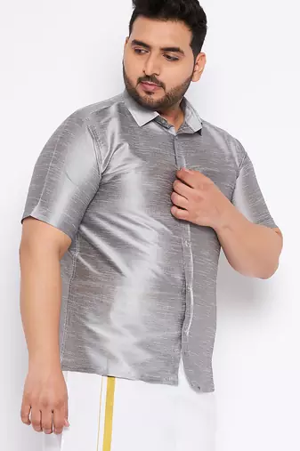 Men's grey silk blend ethnic shirt
