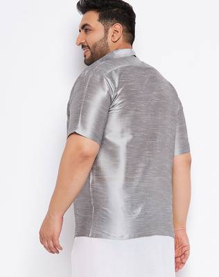 Men's grey silk blend ethnic shirt 3